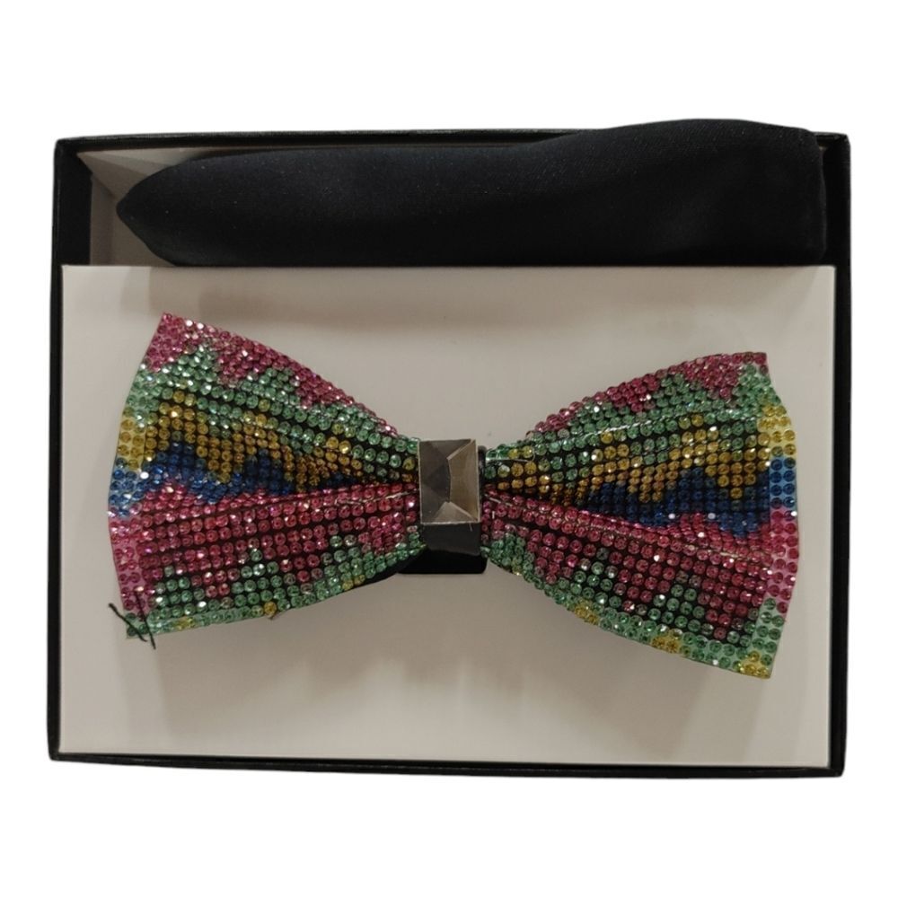 MEN'S MULTI-COLOR GLITTER RHINESTONE BOW TIE & POCKET SQUARE BY EJ SAMUEL SBT54